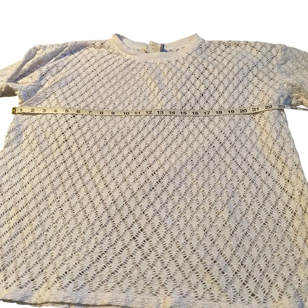 VTG CB Collection White Crochet Knit Long Sleeve Sweater‎ Top Size M